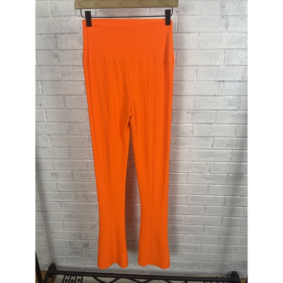 Norma Kamali Bright Orange Spat Split Flare Leggings Womens Size S Stretch Bold - Picture 3 of 9